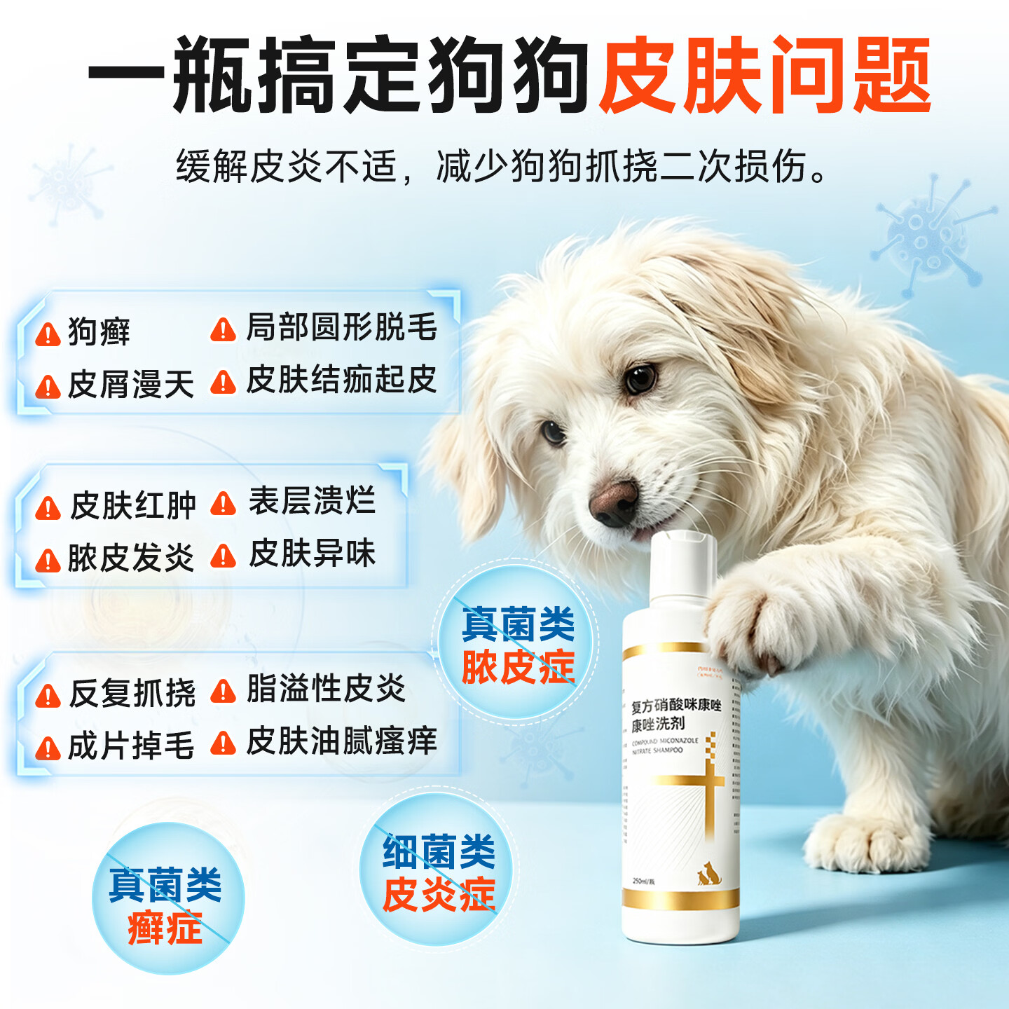 贝比熊宠物猫藓狗癣乳膏真感染皮肤溃烂红肿瘙痒药浴液酮康唑硝酸咪康唑 【皮肤病药浴洗剂】 250ml*1瓶 硝酸咪康唑洗剂