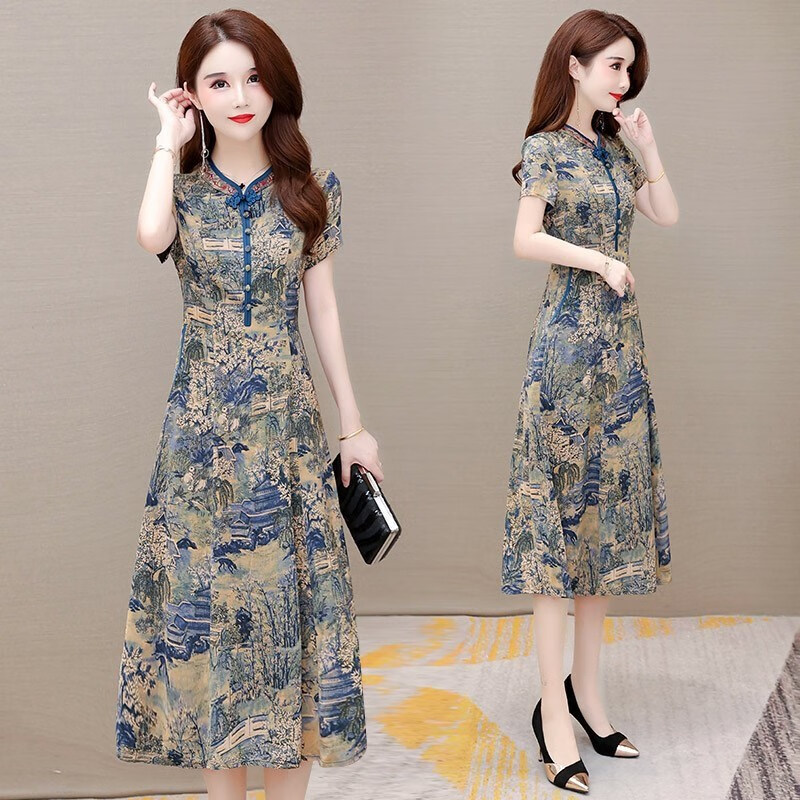 tyburn袖恩女装夏季清凉透气显瘦优雅高贵改良旗袍连衣裙l-5xltyburn