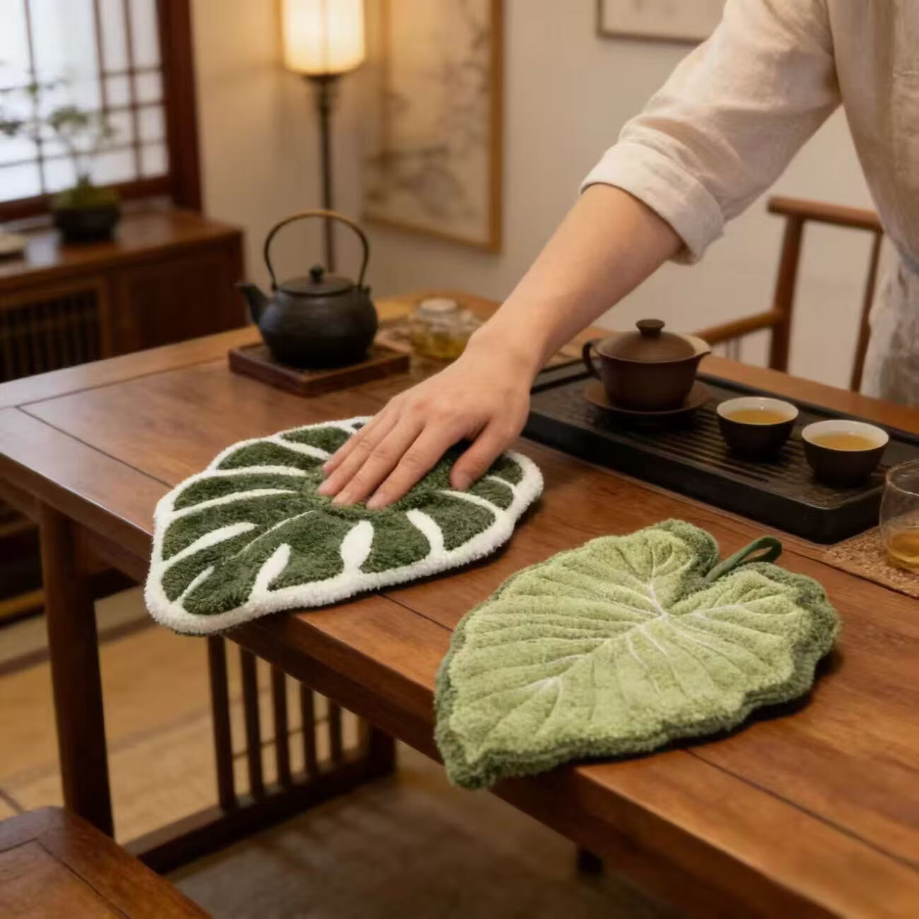 溥畔绿植擦手巾龟背竹海芋叶造型厨房卫生间挂式擦手布柔软不掉毛 海芋叶+龟背竹