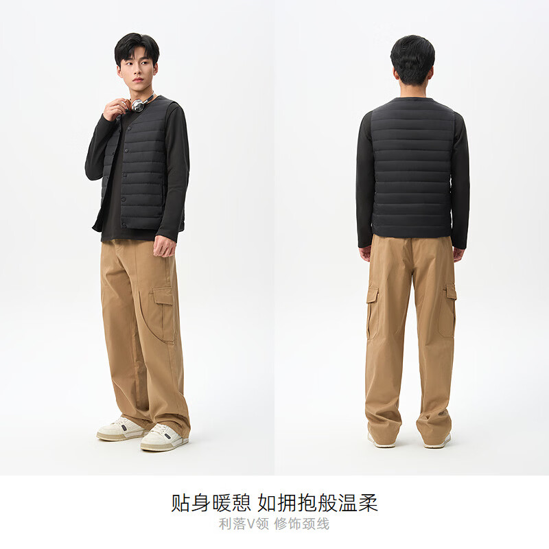 千仞岗新款秋冬季羽绒马甲男士轻薄保暖内胆背心百搭叠穿上衣防寒服 魔力黑 L (170)