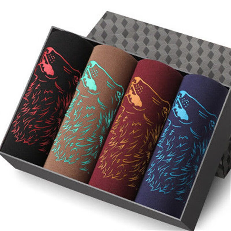 【现货现发】男士内裤亲肤本命年内裤有弹性内裤平角青年有个性 【金龙款】 4条 L 90斤以内