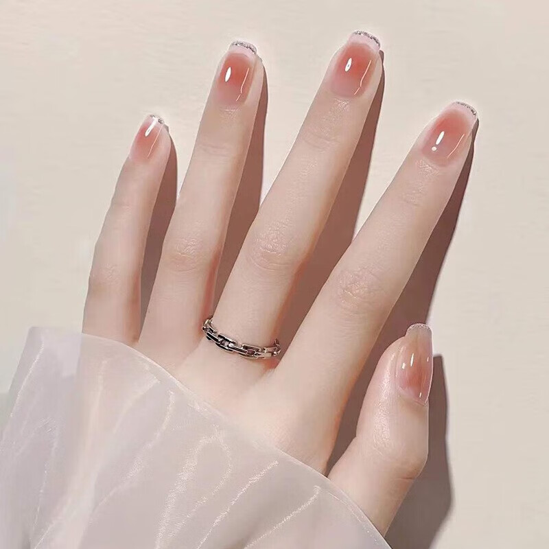 穿戴式美甲成品指甲贴片2024年新款短款中长冰透色法式送工具包 冰透