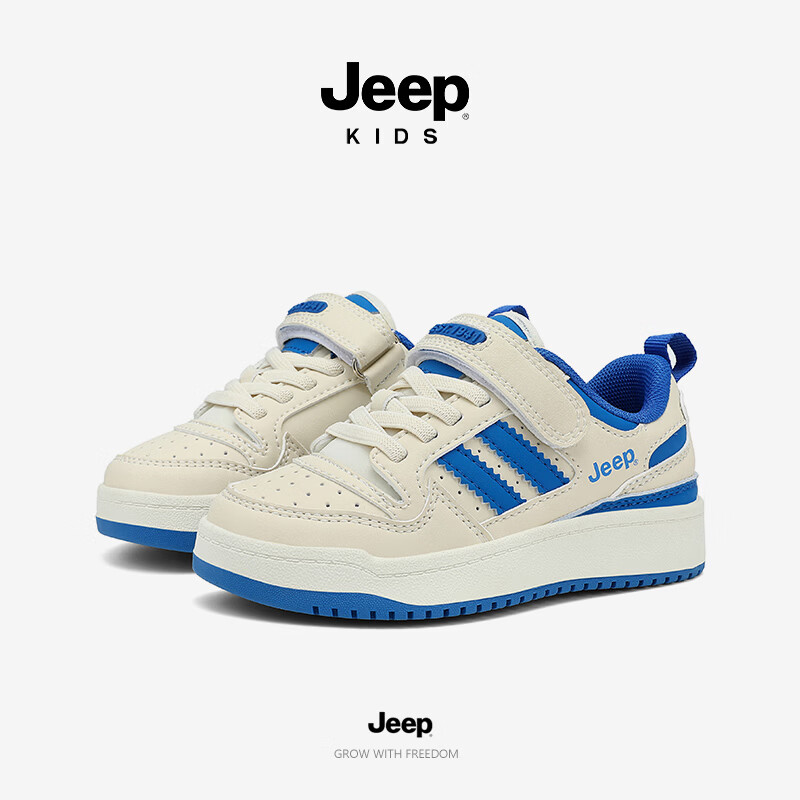 JEEP2026秋季新款魔术贴低帮休闲儿童百搭校园网面运动鞋板鞋 白天蓝 29