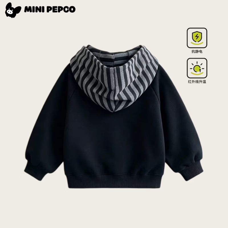 小猪班纳(PEPCO)儿童潮流卡通印花卫衣套装 黑色条纹卫衣套装 【男女同款】 140 【建议身高120-130cm】