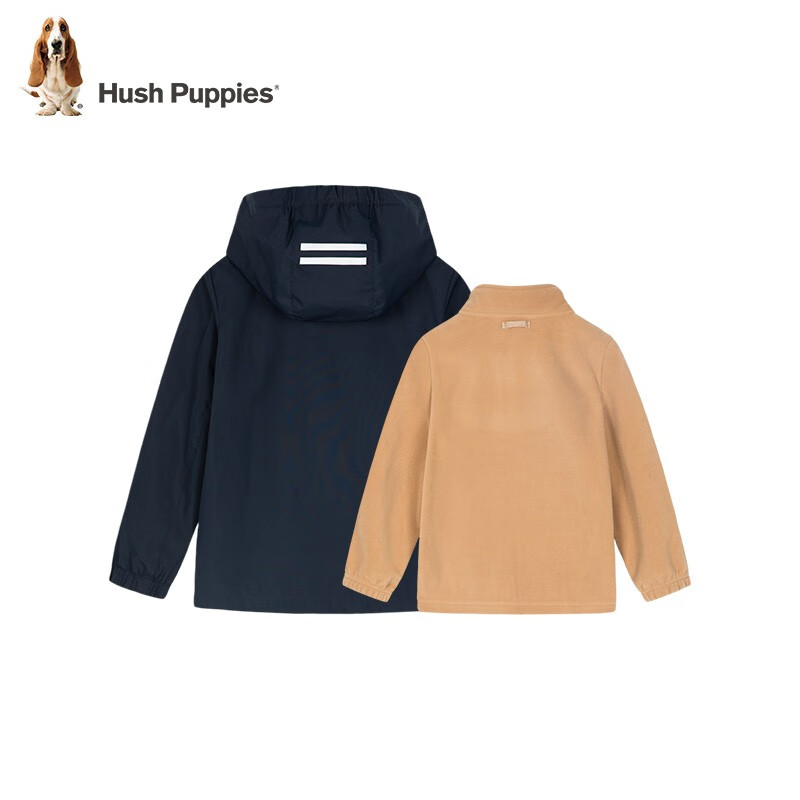 暇步士（Hush Puppies）童装儿童男女大童春秋保暖舒适三防休闲时尚可拆卸内里风衣 暖卡其 140