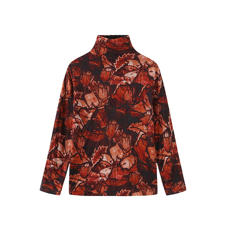 帝高(digao)女士双层超细纯羊毛印花打底衫 枫叶红 l