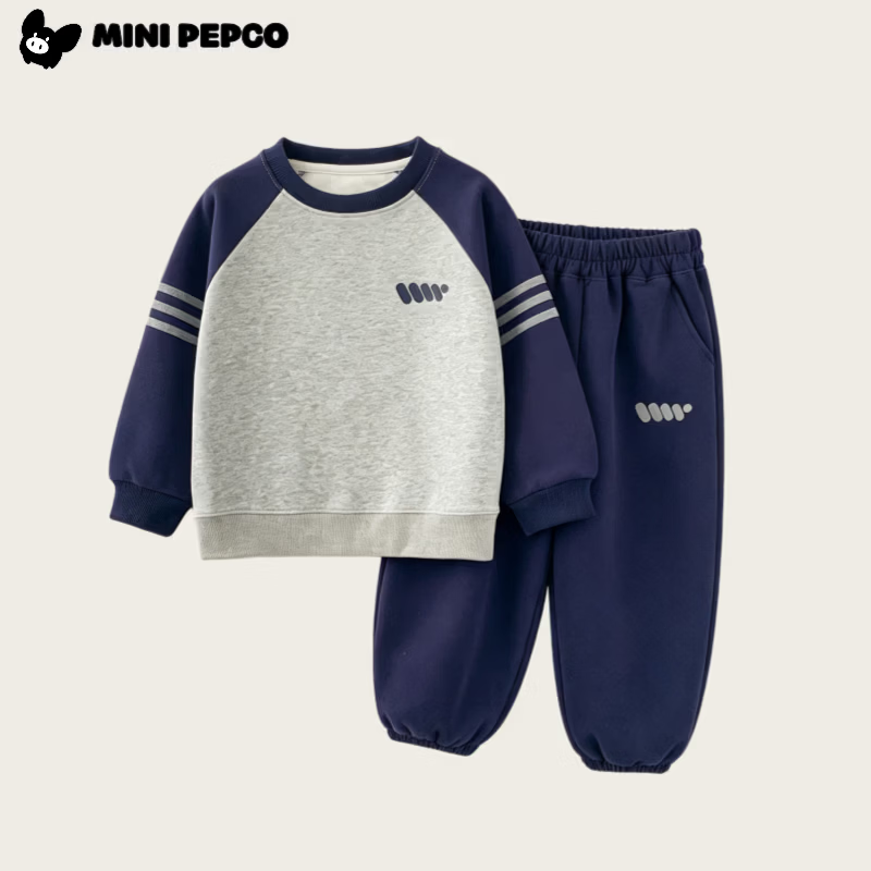 小猪班纳(PEPCO)男女童卫衣卫裤上衣裤子两件秋季卫衣套装休闲款两件套休闲运动套 插肩套装-藏青 90