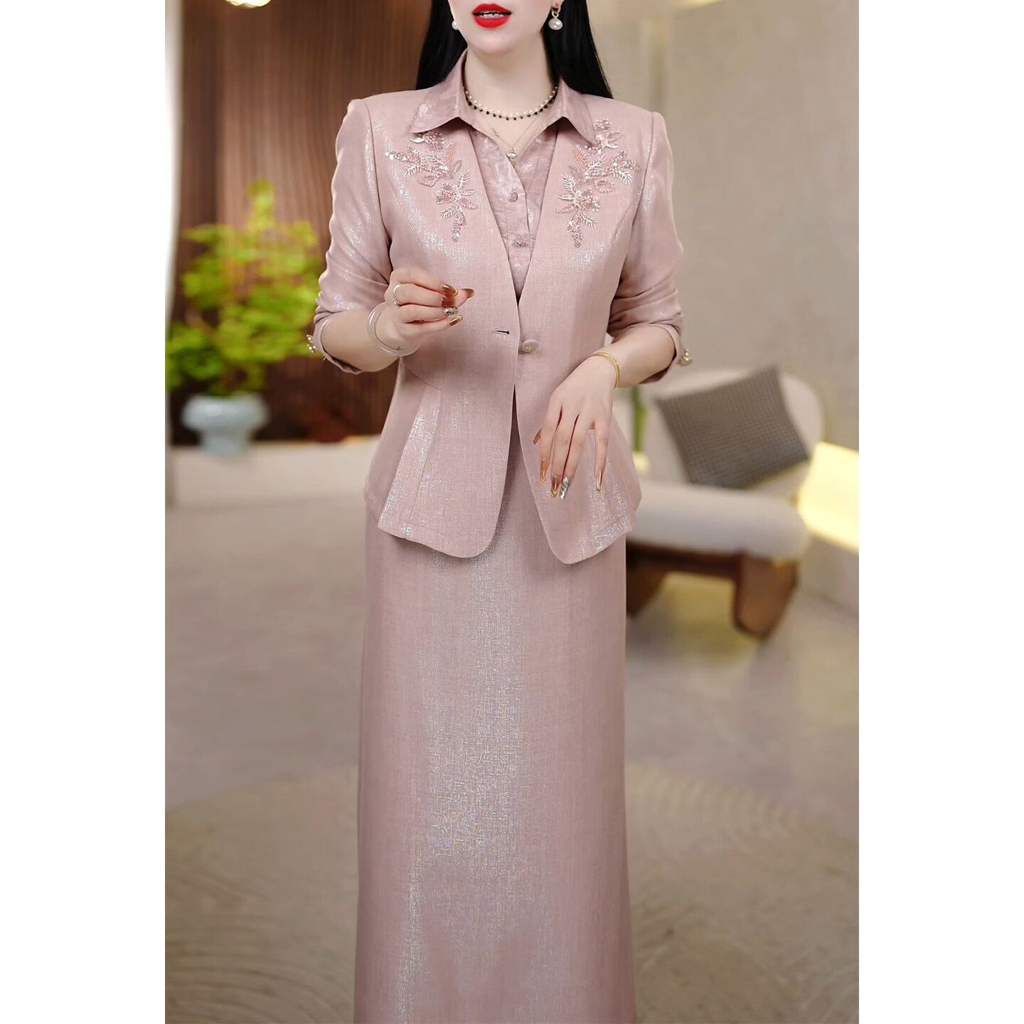 香影芬高档精致两件套连衣裙女2026年春秋新款流行妈妈长袖套装显瘦裙子 图片色 XL (建议111-120斤)