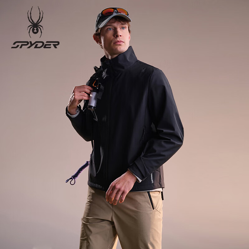 SPYDER蜘蛛春夏男士尼龙四面弹P棉保暖梭织软壳夹克02JO26154WM 黑色 XL