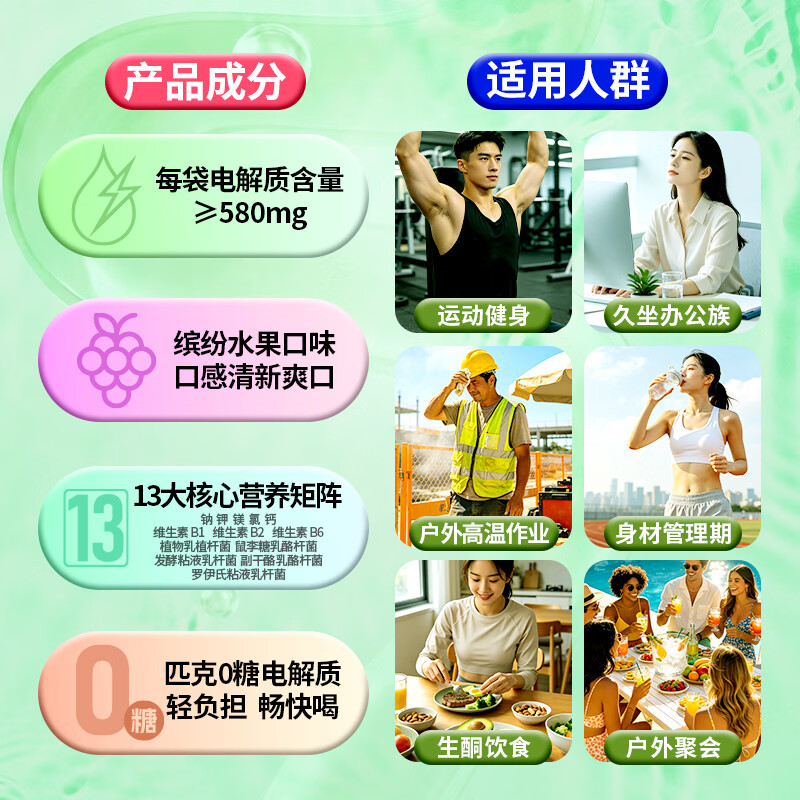 匹克无糖益生菌电解质维生素耐力粉 电解质粉剂冲剂 阳光青提味1盒 5g*12袋 10盒【跑团共享】