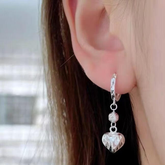 足银耳饰足银菱形爱心纯银耳扣时尚气质银耳环520情人节妈生日礼 足银爱心耳扣（耳扣不会扣记得联系客服教） 耳饰 约2.8g