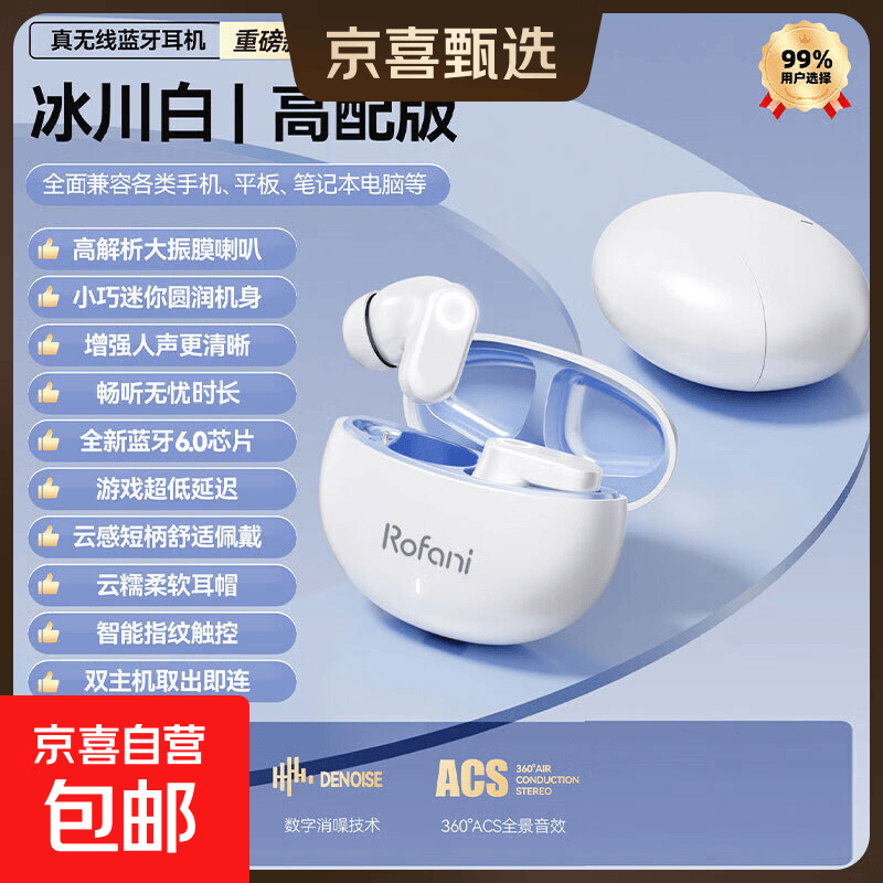 夹耳式无线蓝牙耳机2025新款跑步运动超长续航大电量高颜值不入耳开放式单耳 品牌好货【罗凡尼】超短柄耳机 冰釉白-双耳带充电仓