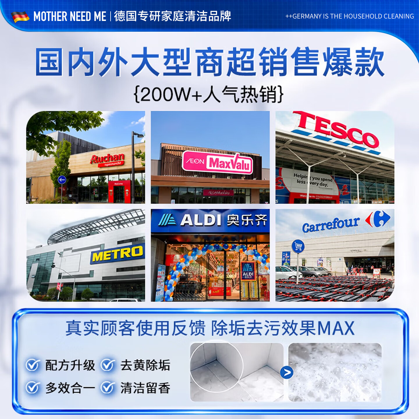 MOTHER NEED ME浴室清洁剂多功能玻璃厕所马桶卫生间强力除垢去污除水垢 2瓶 Doppelpack【顽固水垢 强力去渍】