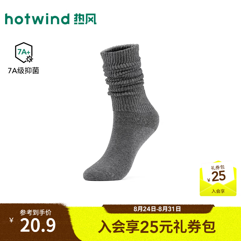 热风（Hotwind）2026年秋季新款女士松口堆堆小腿袜 52深灰 均码