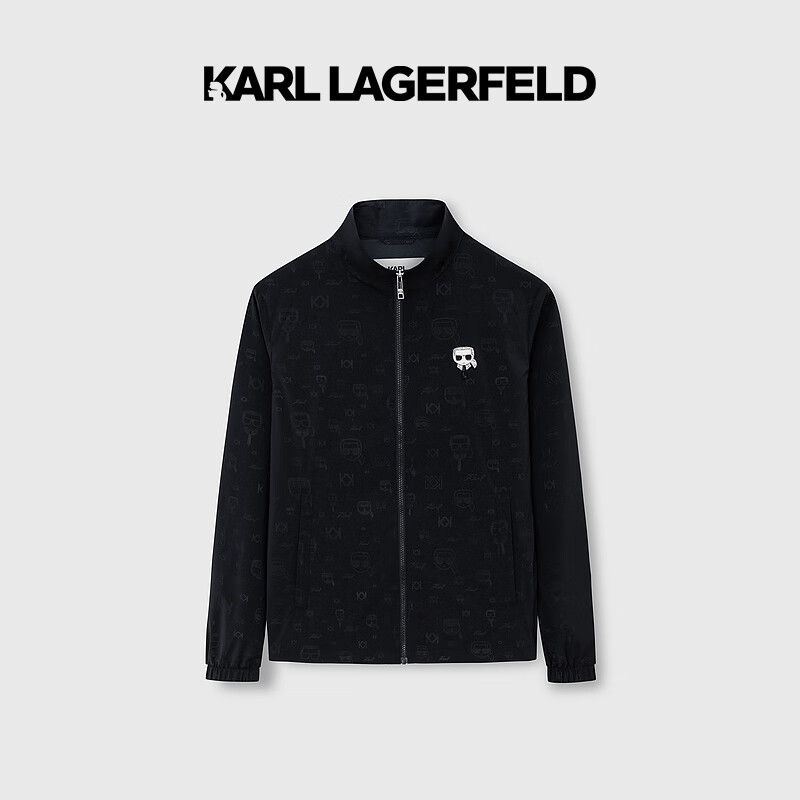 Karl Lagerfeld卡尔拉格斐轻奢老佛爷男装23春夏 印花立领刺绣修身夹克上衣 黑色 50