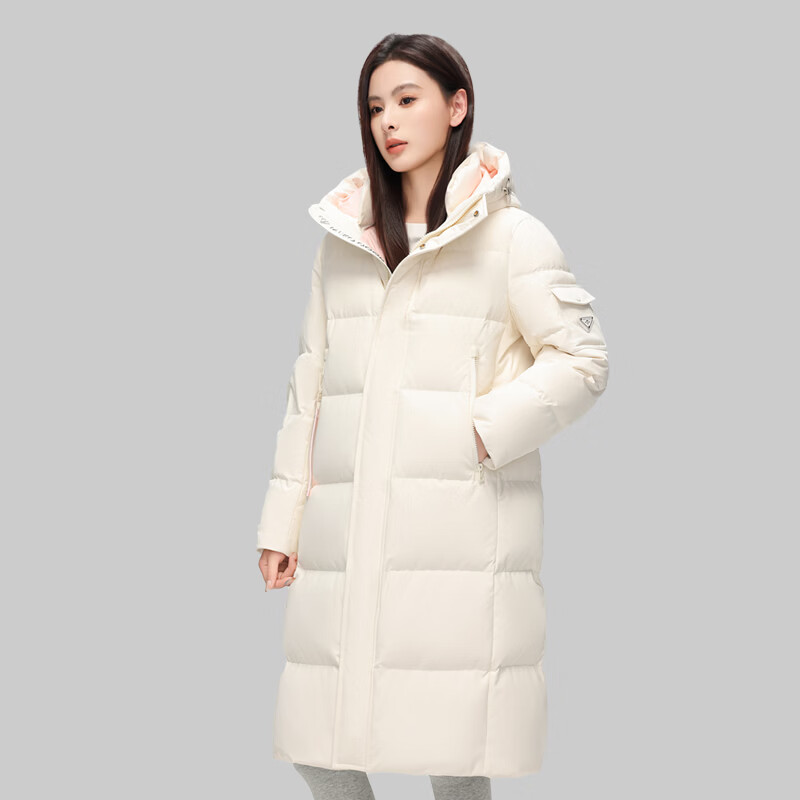 拉夏贝尔(La Chapelle)冬季女士中长款连帽防风保暖羽绒服加厚女款时尚休闲户外1659 米色 L (建议120-140斤)