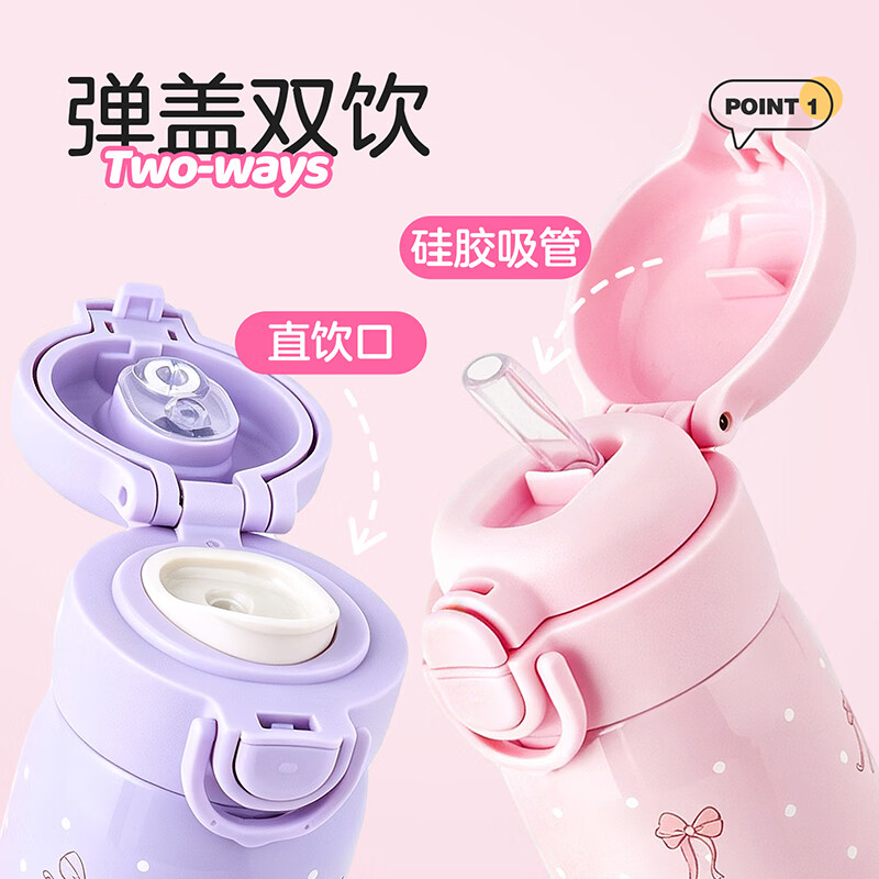乐扣乐扣（LOCK&LOCK）三丽鸥合作款儿童保温杯便携双饮弹盖吸管杯学生上学开学季喝水杯 美乐蒂-粉色渐变 480ml