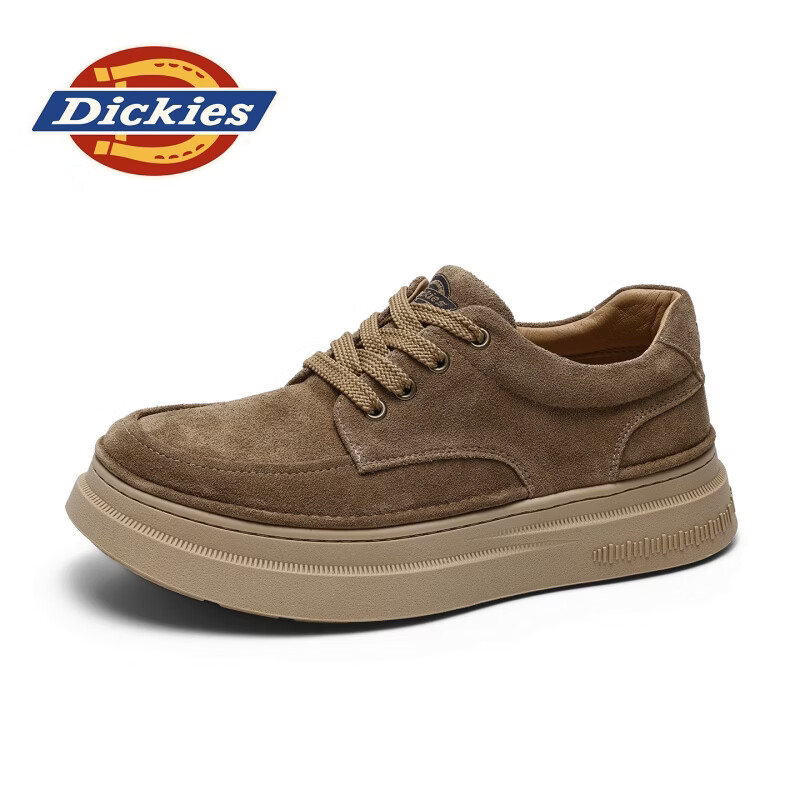 Dickies品牌男鞋复古厚底休闲板鞋磨砂皮工装鞋增高防滑透气日常通勤潮鞋 咖色 43 265 2.5