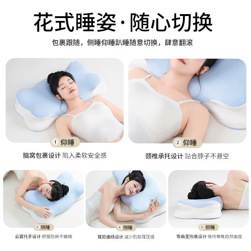 SAWAAG德国枕头记忆棉反弓护颈椎助睡眠睡觉专用成人颈椎病深度睡眠专用 蓝白色 【3D护颈 科学分区】低枕68*37*11.5cm 单只