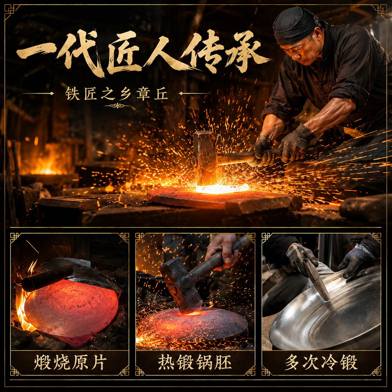 章丘手打宗师级铁锅家用炒锅锻打老式圆底不粘锅无涂层鱼鳞炒菜锅 36cm(木手把)章丘手工鱼鳞锅+锅盖+刷子+铲子 36cm