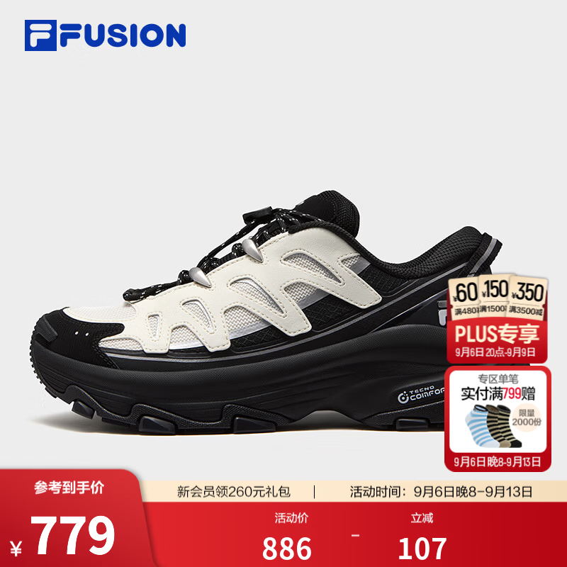 斐乐【田曦薇同款】老爹鞋｜FILA FUSION潮牌女士COMOU运动休闲鞋 黑/豆腐白-BT 37.5