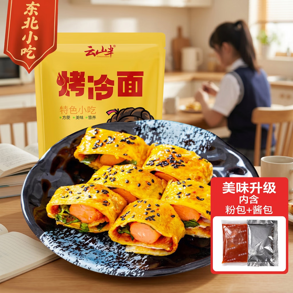 云山半 东北烤冷面615g 10片装 含冷面酱包 方便食品速食朝鲜特色小吃