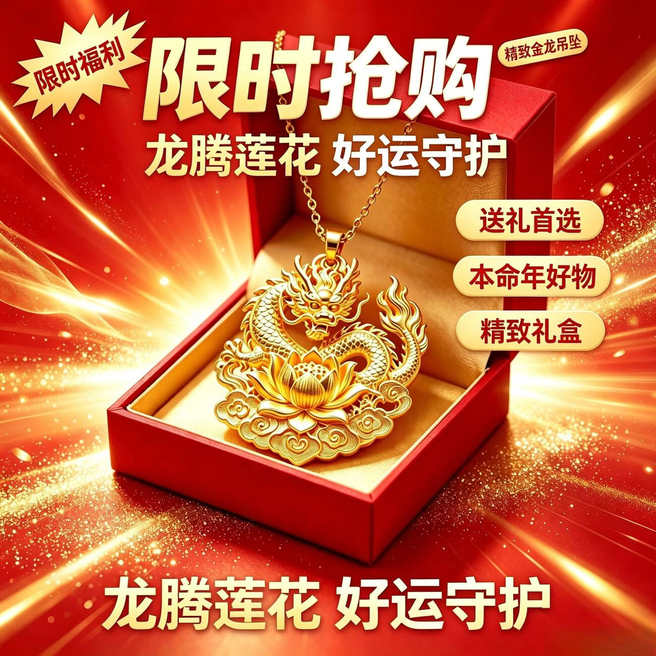 【镇店之宝】新中式盘龙莲花吊坠项链送护身吊坠送礼自戴ww 金龙莲花吊坠【时来运转-祥龙抱莲】送精美礼盒