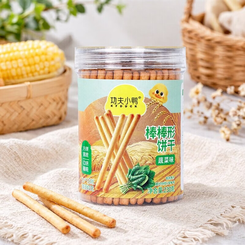 功夫小鸭棒棒饼干儿童零食炭烧棒牛奶棒饼干磨牙手指饼干蔬菜牛奶味水果味 4罐装【口味搭配或备注】