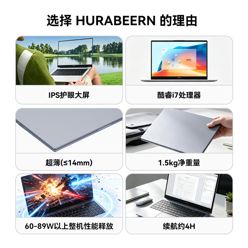 华本（HURABEERN）国行补贴30%笔记本电脑游戏本超薄高性能2026新款便携商务办公学生专用护眼电脑轻薄本商务本电脑 【办公学习】酷睿i7-9代 | 长续航+高色域+IPS护眼屏 16G内存+1T硬盘（高速M.2固态硬盘）