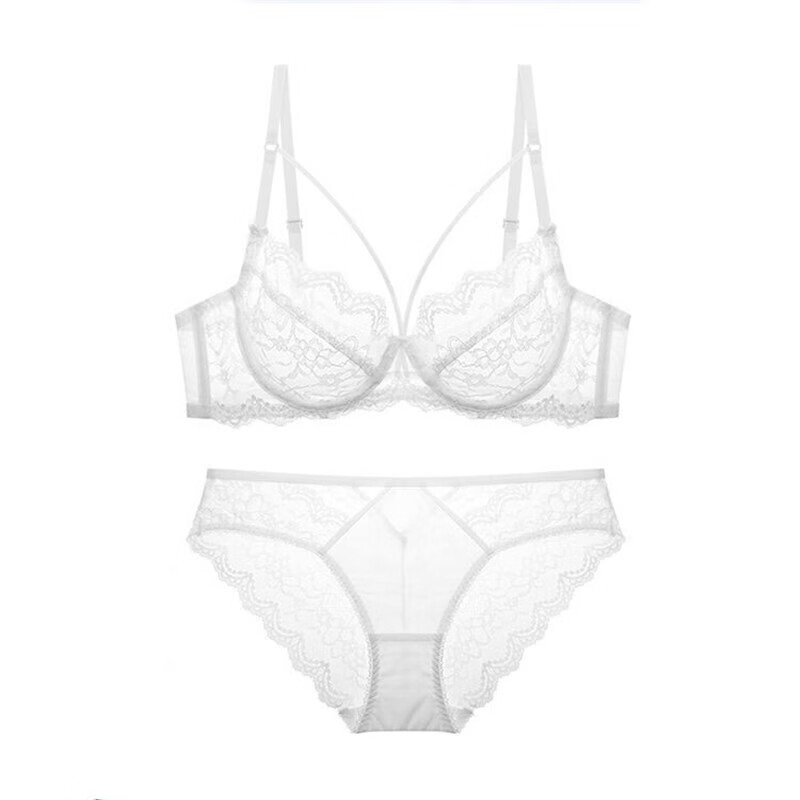 二分之一罩杯文胸半罩杯运动风内衣大胸美背收副乳 白色套装 32a/70a