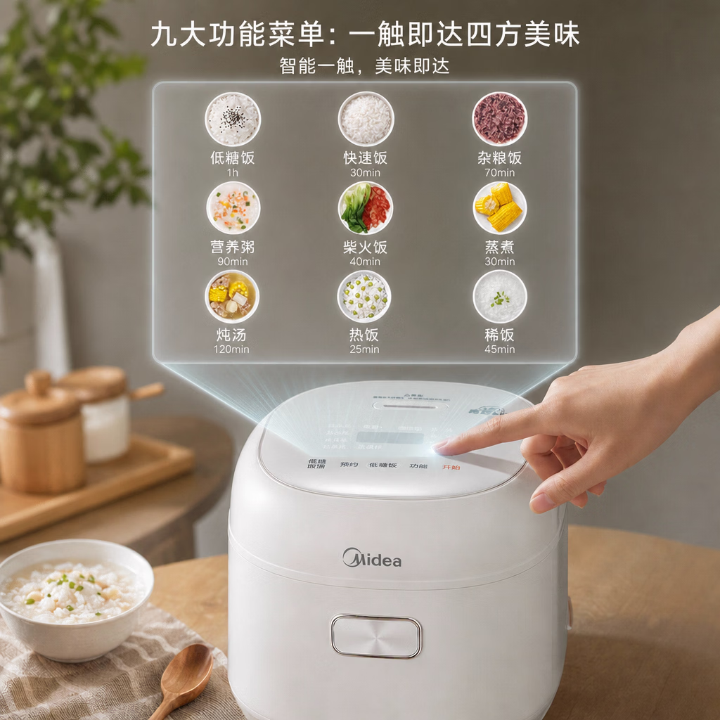 美的2L低糖减脂小电饭煲米汤分离含钛陶瓷内胆小1-2人上下双加热不锈钢沥篮家用多功能预约 【含钛0氟】低糖电饭煲 2L