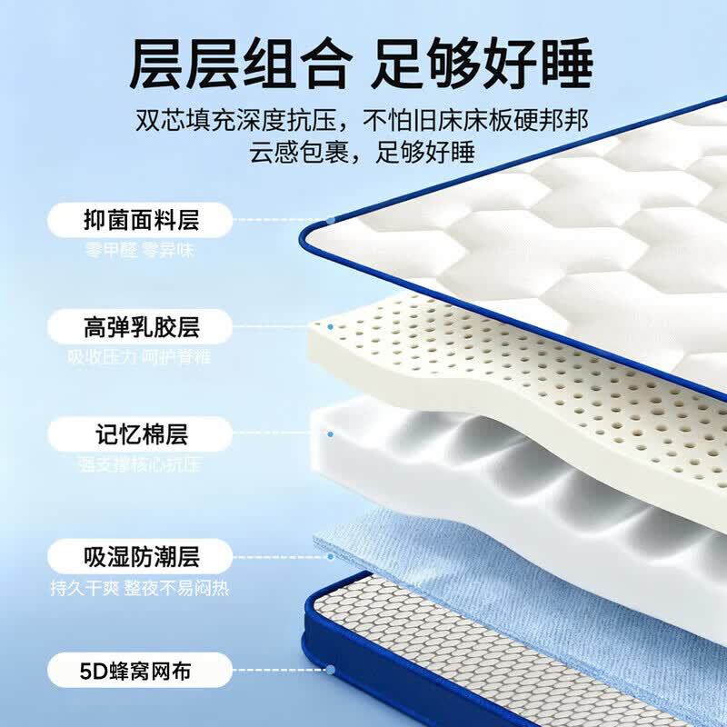 蔓莉梦源头厂家乳胶床垫软垫家用卧室床褥垫子学生宿舍单人榻榻米床垫 WY三菱格白灰9cm 180*200cm