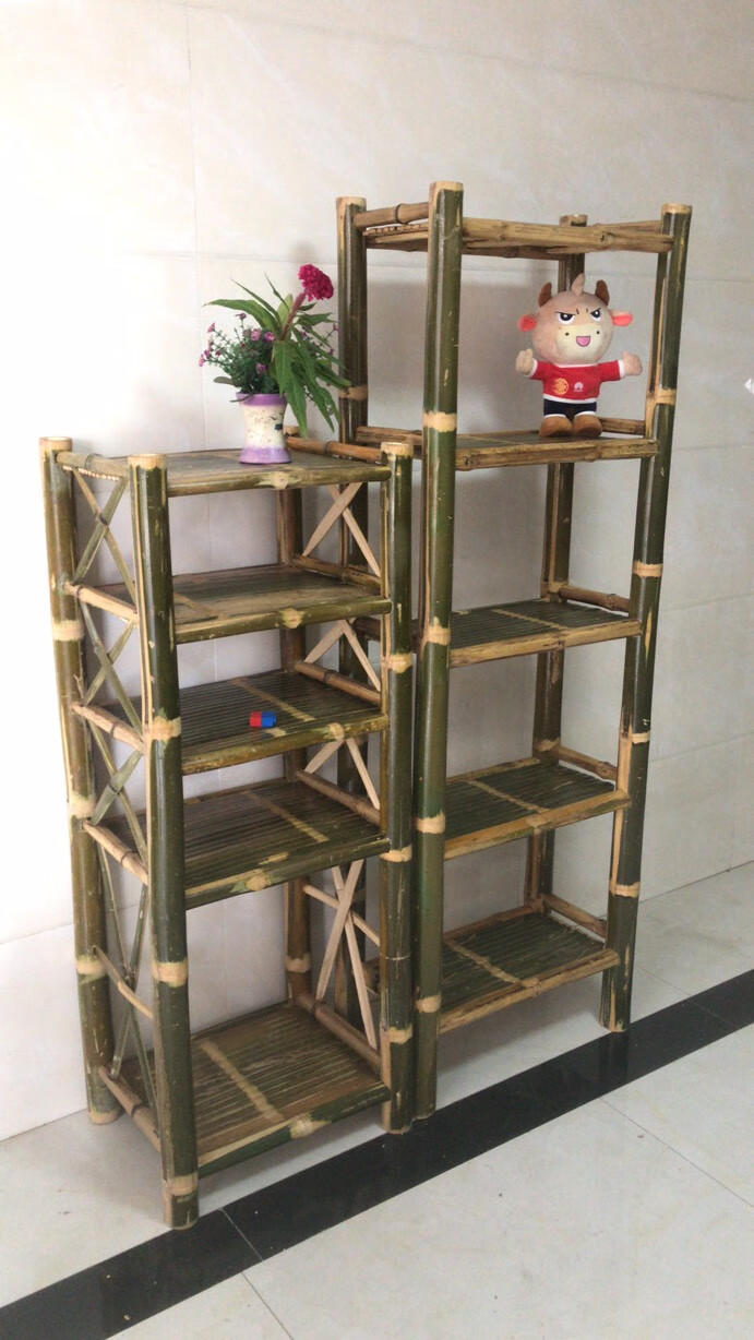 若昼竹子置物架楠竹书架家用编织架子现代简约置物书柜多层落地柜子竹