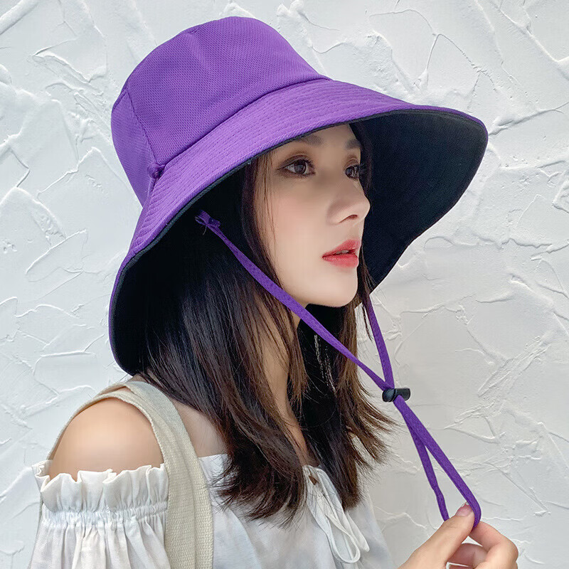【甄选】防晒双面渔夫帽女夏季遮脸大帽檐遮阳帽防太阳帽子鱼夫折 黑色米色