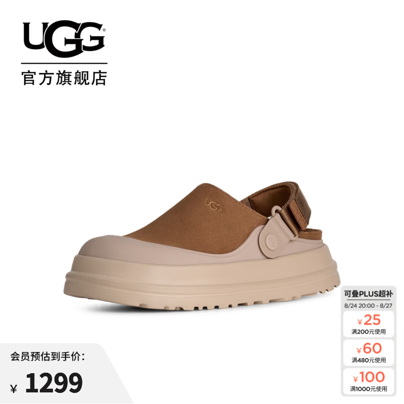 UGG秋季新款女士时尚厚底包头半拖鞋炫金克罗格休闲鞋 1180256 CHE|栗色 37