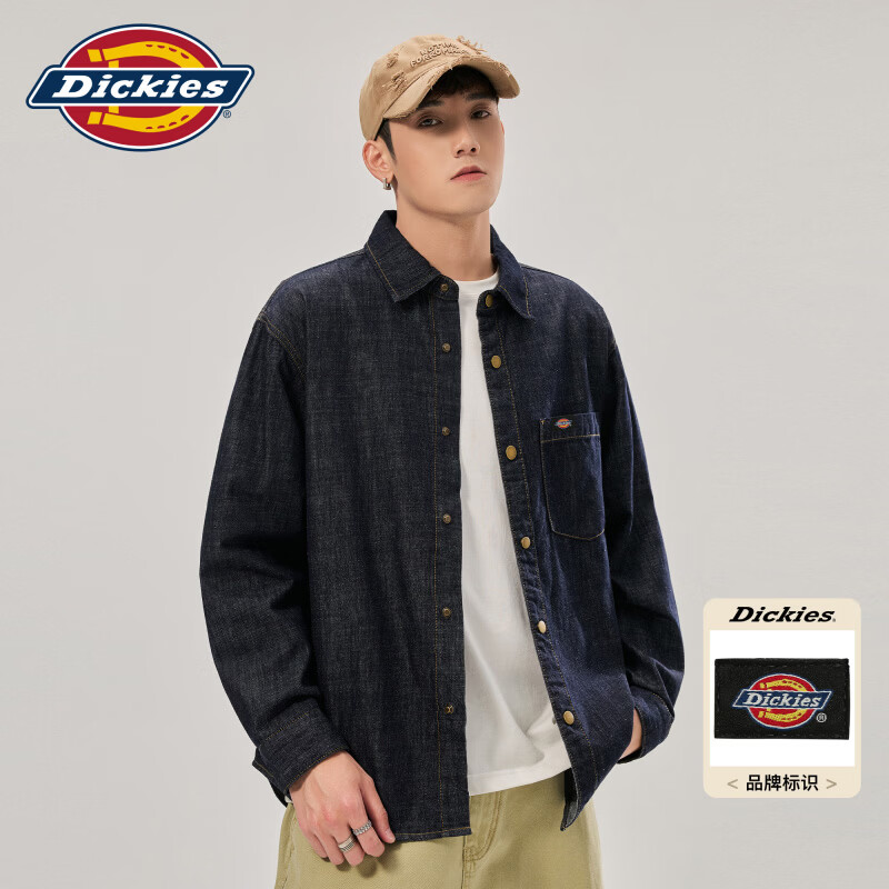 Dickies苎麻牛仔衬衫男士2026秋季新款潮牌宽松休闲长袖工作高端上衣服装 蓝色 常规 4XL 【建议190-210斤】