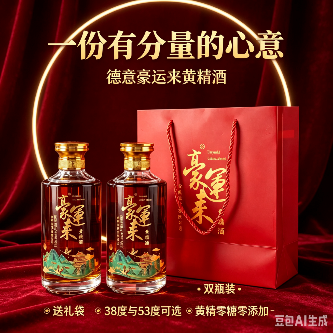 德意豪运来黄精酒2瓶零添加草本养生酒38度500毫升礼盒送礼庆功送礼袋 38度 500mL 2瓶