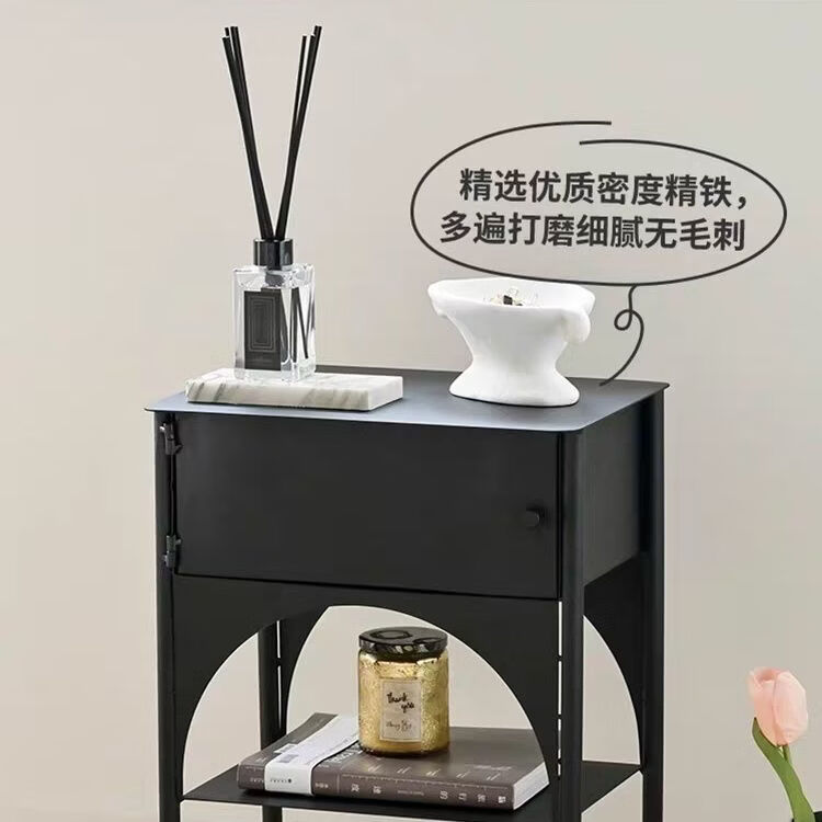 哈活ins风轻奢黑色窄边床头柜复古小卧室边几