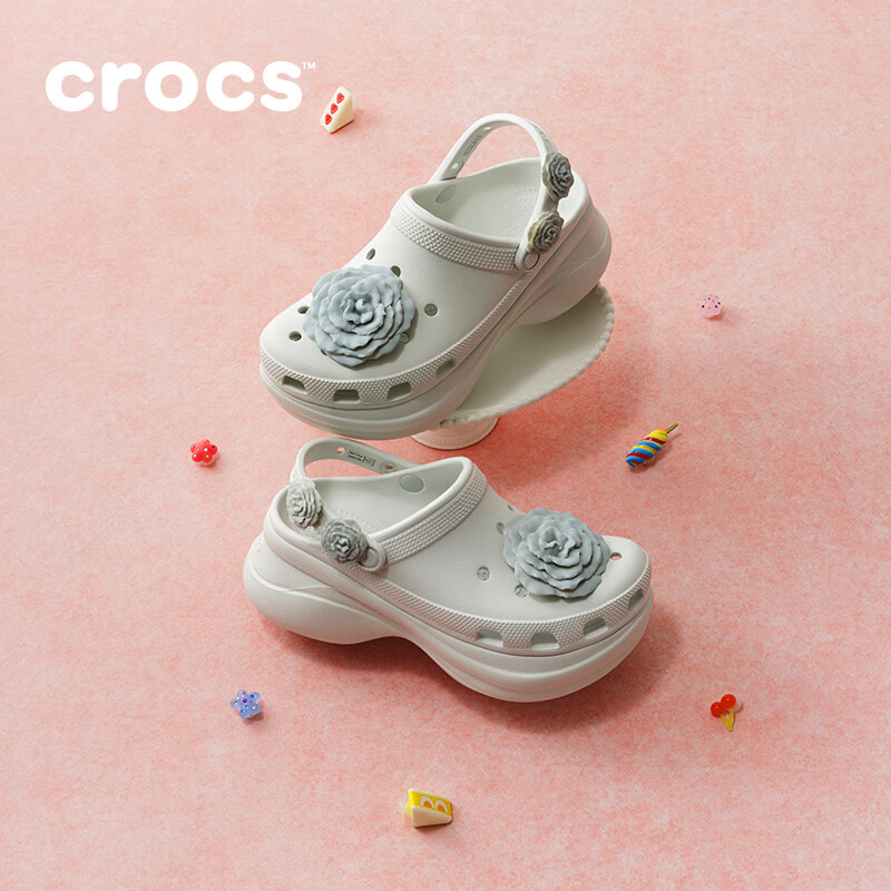 卡骆驰(CROCS)复古小鲸鱼叠影玫瑰洞洞鞋时尚百搭女鞋花园鞋沙滩鞋|214027 月光灰-1NK 35 (220mm)