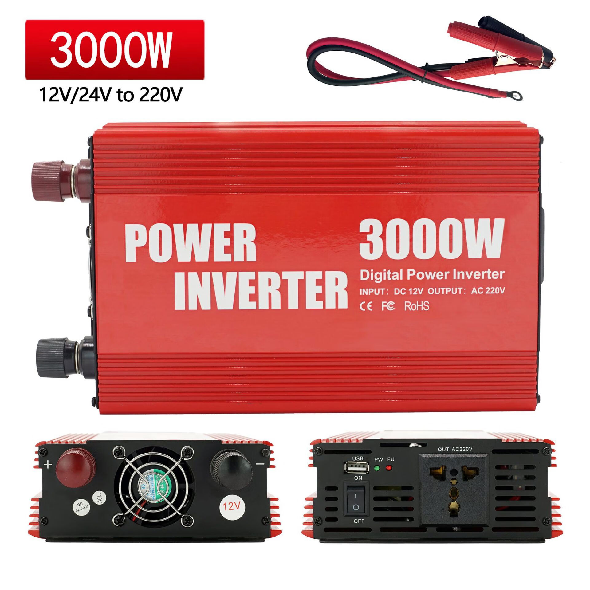 24v智能车载逆变器3000w4000w5000w大功率车载家用转 12v-220v3000w