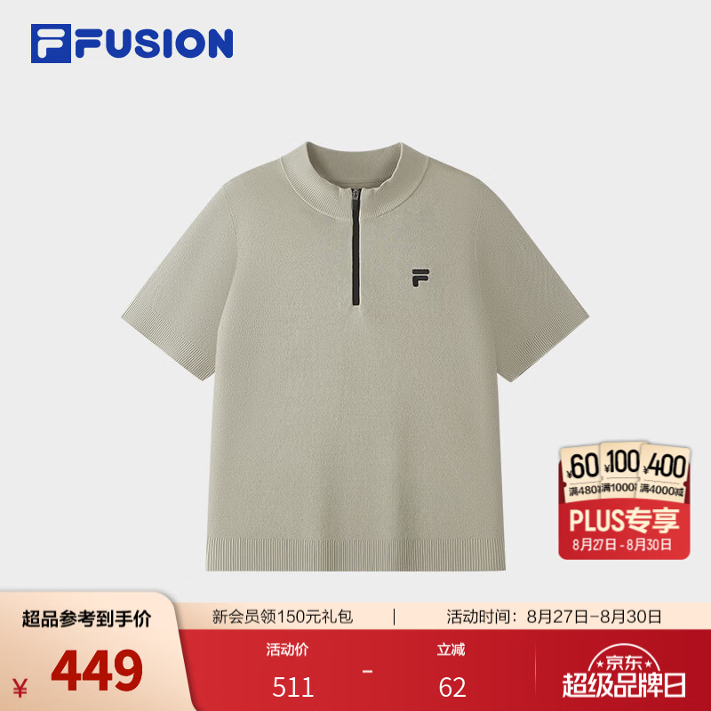 FILA FUSION 斐乐潮牌编织POLO衫26秋季新款女士编织衫时尚修身短袖 铅笔灰-DY XL 175/92A/XL