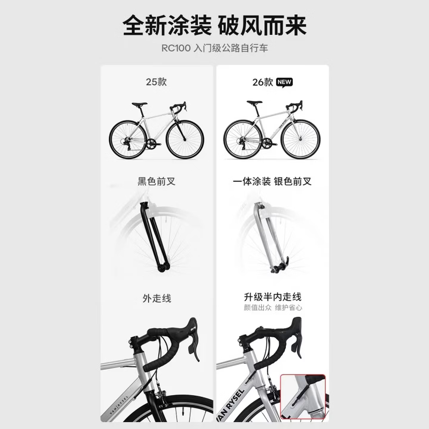 迪卡侬RC100升级款公路自行车弯把铝合金通勤自行车锌灰色M-5877917