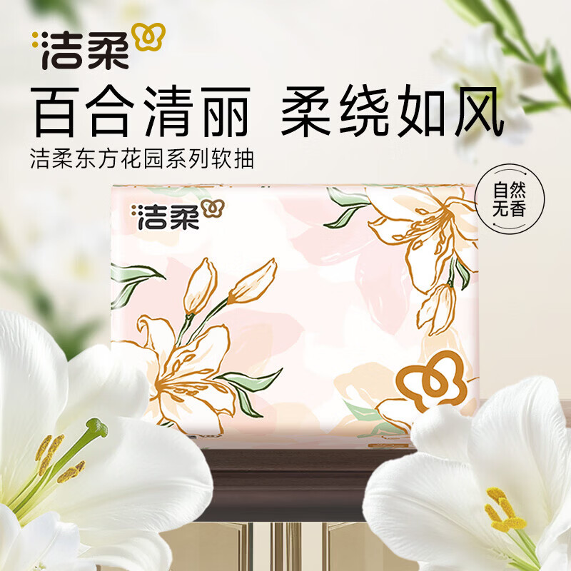 洁柔(C&S)抽纸繁花系列柔韧软抽可湿水面巾纸卫生纸餐巾纸擦手纸整箱家用 3层 100抽*40包