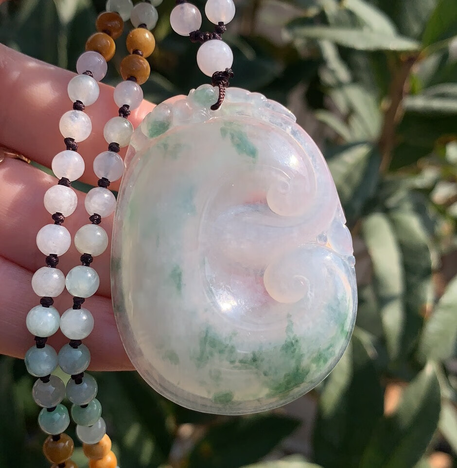 宝钰(k&k)缅甸翡翠糯冰种飘花大如意毛衣链吊坠挂件证书sn4195