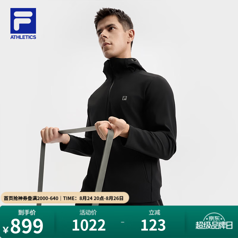 FILA 斐乐连帽外套26秋季新款休闲男士针织健身运动防晒宽松上衣 深黑-BK XL 180/100A/XL