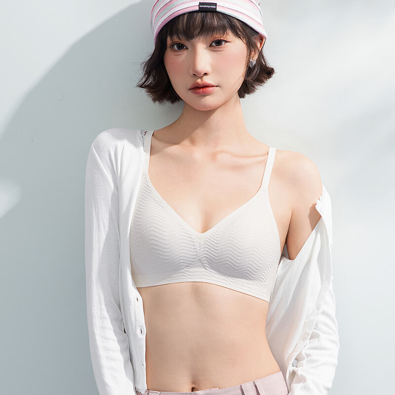 千奈美法式内衣三角杯软支撑薄文胸聚拢防下垂提拉胸罩 香槟白 L (80AB)