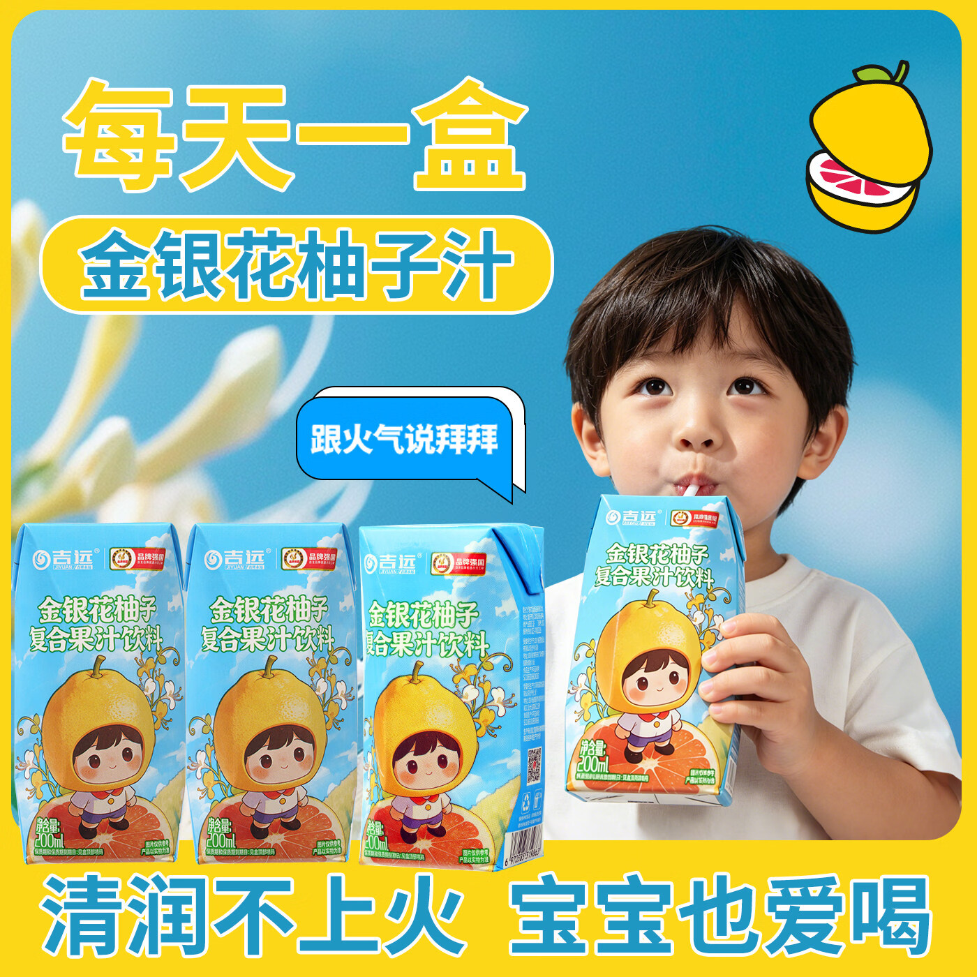 吉远金银花西柚子果汁饮料食品整箱儿童成人下火植物饮品夏季解渴 金银花西柚汁200ml*12盒