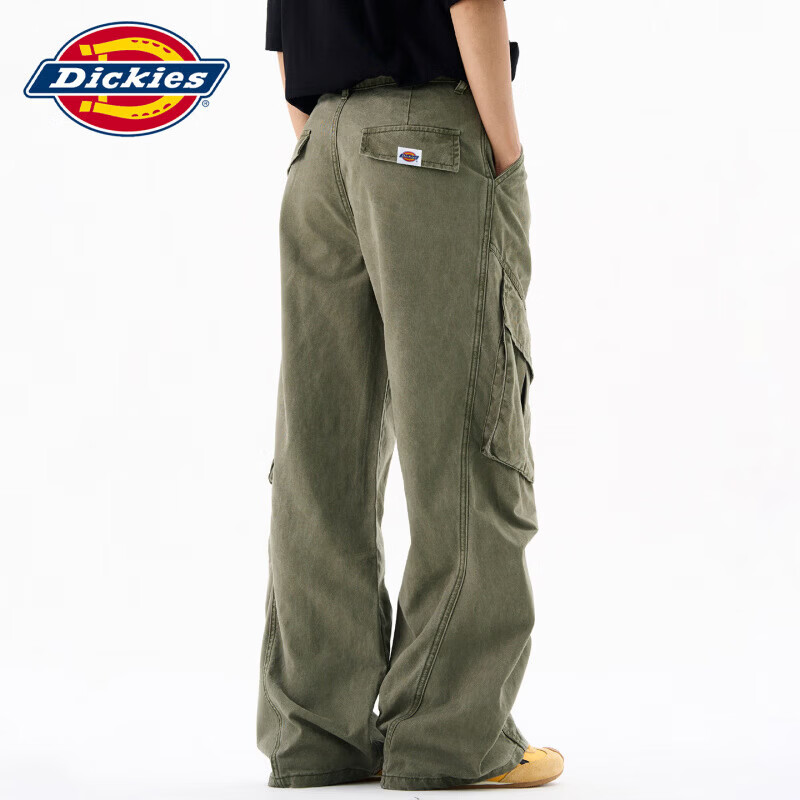 Dickies纯棉休闲裤男士2026秋冬季新款宽松直筒阔腿弯刀运动工作长裤子装 豆绿色 【官方正品】 常规 S 【建议80-100斤】