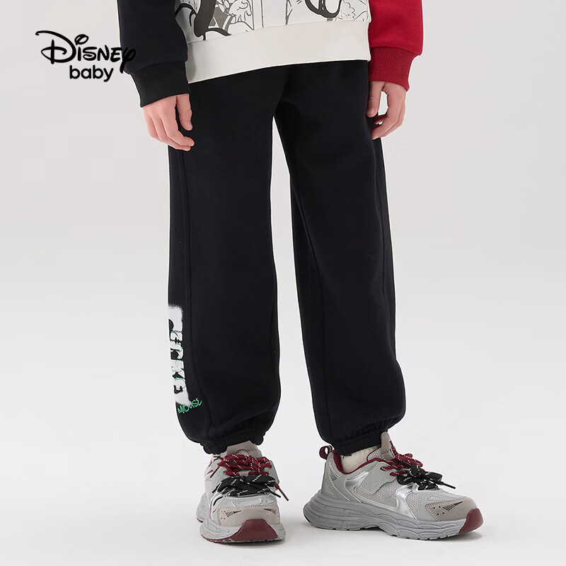 迪士尼(Disney)童装男女童休闲裤2026春秋裤子长裤儿童时尚裤子青少年运动裤子 碳黑色-春秋 针织 140 高135-145cm重60-70斤