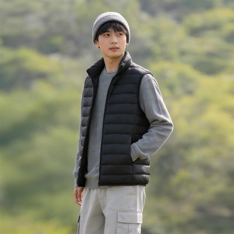 雪中飞秋冬新款男式轻薄羽绒服马甲基础男士短款羽绒秋马甲质感 宝石黑|8086 L 175/96A